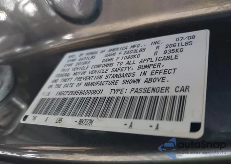 2009 Honda Accord 2.4 Ex-L from USA, damaged, VIN 1HGCP26859A000831